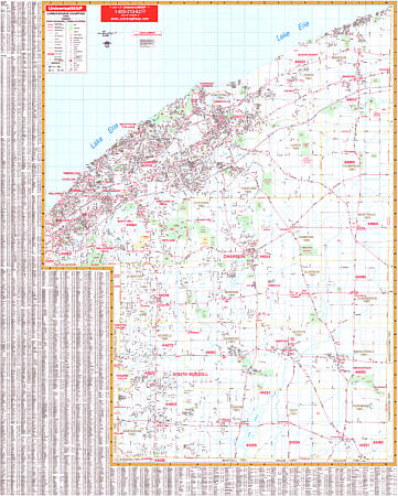 Lake and Geauga County WALL Map, Ohio, America.