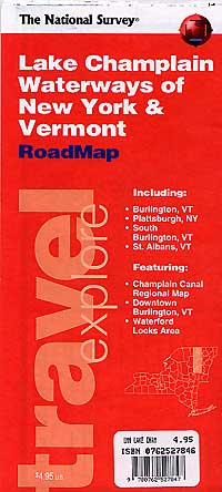 Vermont and New York "Lake Champlain of Waterways" Road and Tourist Map, America.