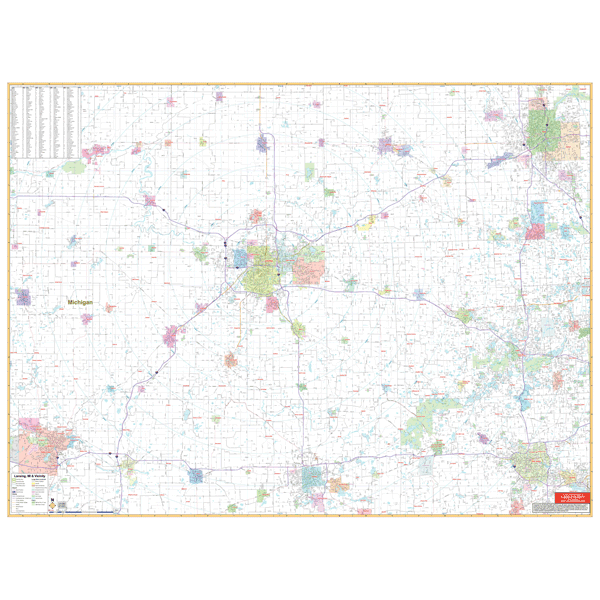 Lansing Vicinity WALL Map.