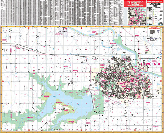 Lawrence WALL Map, Kansas, America.