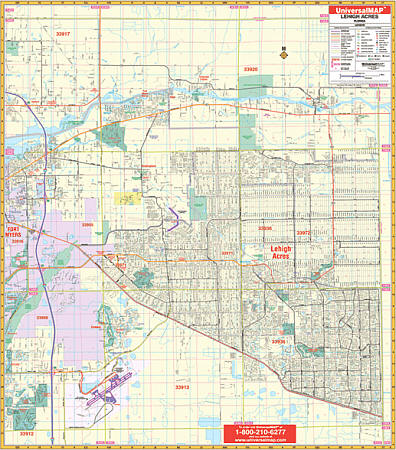 Lehigh Acres WALL Map, Florida, America.