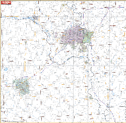 Lincoln and Omaha Vicinity WALL Map, Nebraska, America.