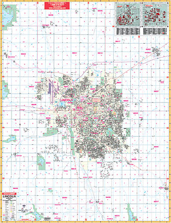 Lincoln WALL Map, Nebraska, America.