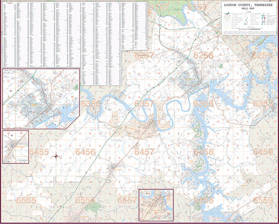 Loudon County WALL Map, Tennessee, America.