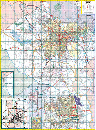 Macon and Warner Robin WALL Map, Georgia, America.