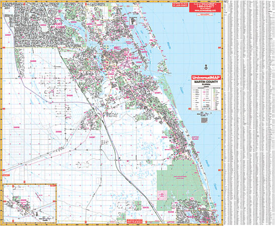 Martin County WALL Map, Florida, America.