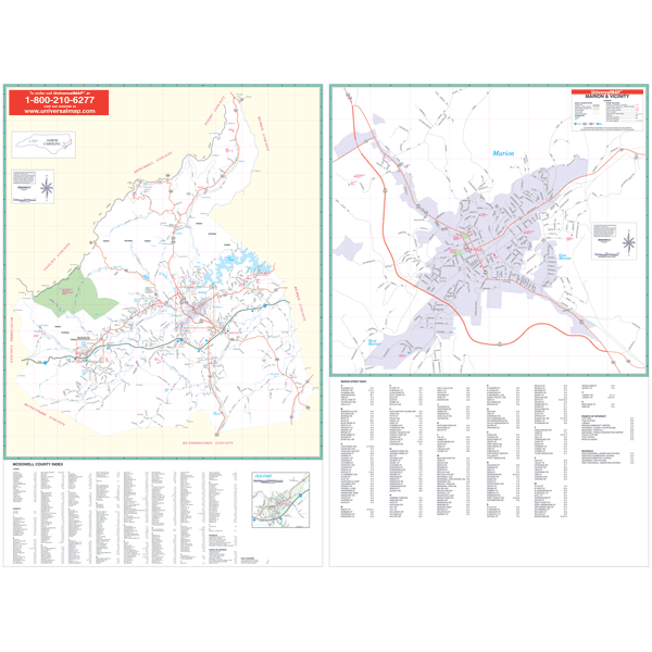 McDowell County WALL Map, North Carolina, America.