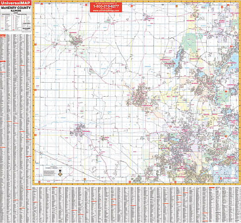 McHenry County WALL Map, Illinois, America.