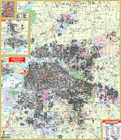 Memphis and Shelby County WALL Map, Tennessee, America.