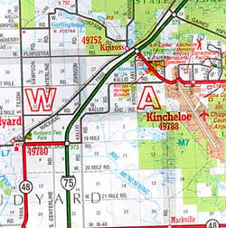 Michigan Upper Peninsula "Eastern" Road and Tourist Map, America.