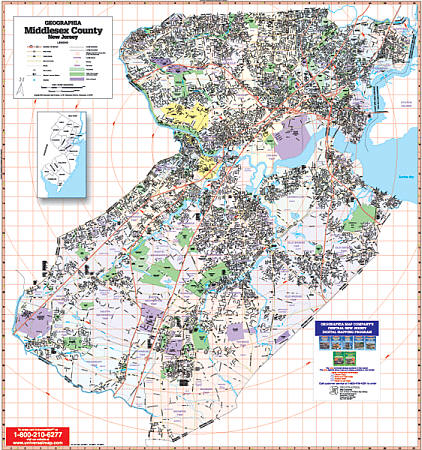 Middlesex WALL Map, New Jersey, America.