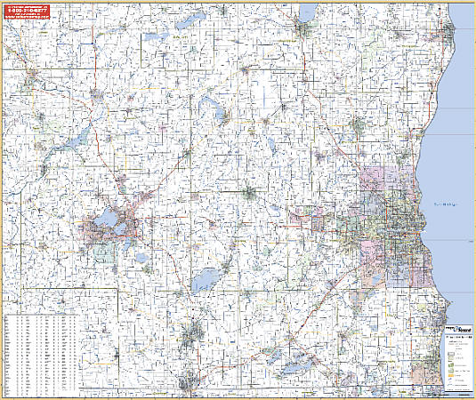 Milwaukee Vicinity WALL Map, Wisconsin, America.