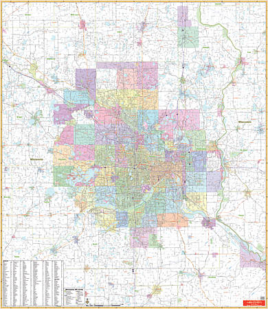 Minneapolis and Vicinity WALL Map.