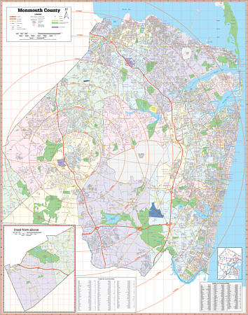 Monmouth County WALL Map, New Jersey, America.