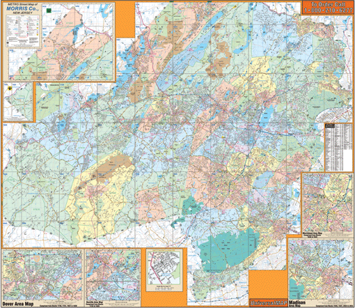 Morris County WALL Map, New Jersey, America.