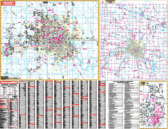 Muncie WALL Map, America.