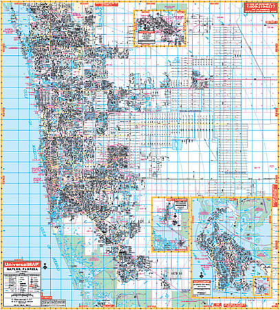 Naples and Collier County WALL Map, Florida, America.