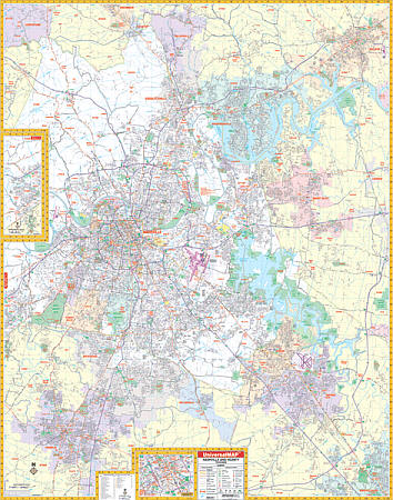 NASHVILLE, Davidson County WALL Map, Tennessee, America.