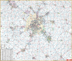 NASHVILLE Vicinity WALL Map, Tennessee, America.