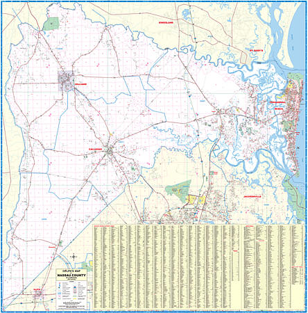 Nassau County WALL Map, Florida, America.