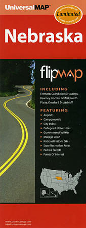 Nebraska "Flipmap" Road and Tourist Map, America.