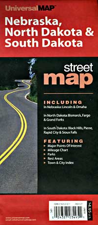 Nebraska, North Dakota, and South Dakota Road Map, America.