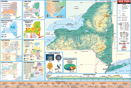 New York Thematic "Classroom" 3-8 WALL Map with Backboard.