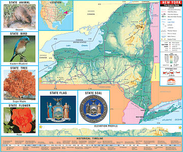 New York Thematic "Classroom" K-2 WALL Map with Backboard.