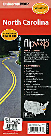 North Carolina "Flipmap" Road and Tourist Map, America.