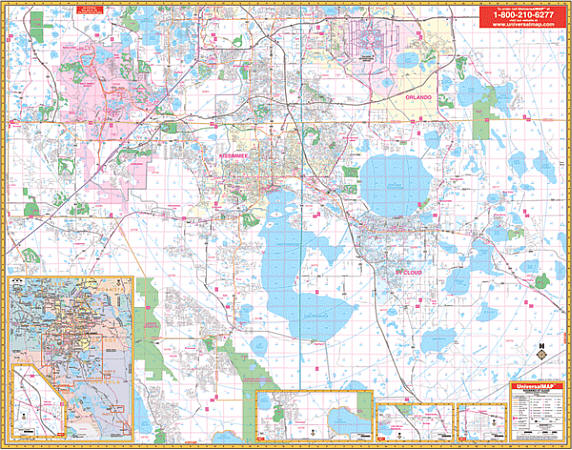 Osceola and Kissimmee WALL Map, Florida, America.