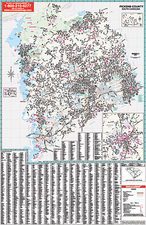 Pickens WALL Map, South Carolina, America.