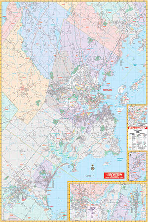 Portland WALL Map, Maine, America.