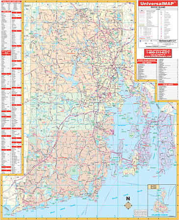 Rhode Island WALL Map, America.