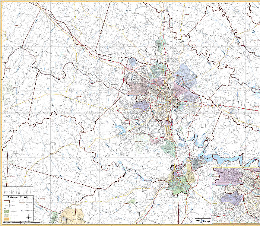 Richmond Vicinity WALL Map, Virginia, America.