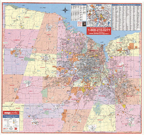 Rochester WALL Map, New York, America.