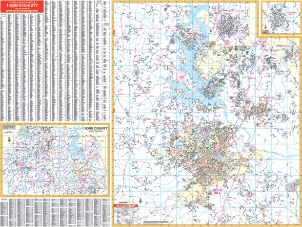 Rock Hill WALL Map, South Carolina, America.