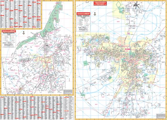 Rome and Floyd County WALL Map, Georgia, America.