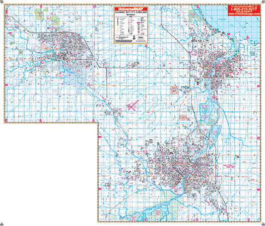 Saginaw, Midland and Bay City WALL Map.