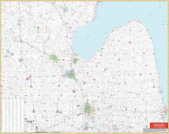 Saginaw Valley Vicinity WALL Map.