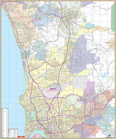 San Diego North Vicinity Wall Map, California, America.