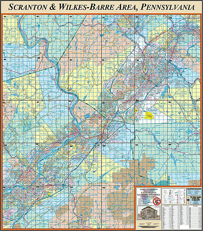 Scranton and Wilkes-Barre WALL Map, Pennsylvania, America.