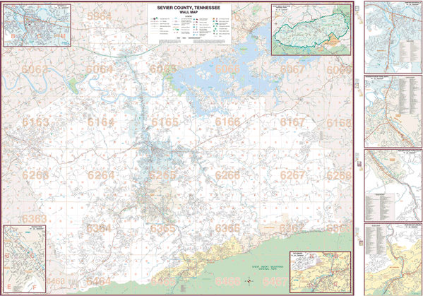 Sevier County WALL Map, Tennessee, America.