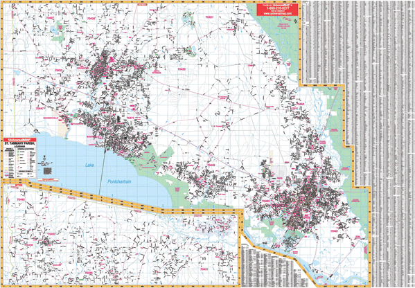 St. Tammany Parish WALL Map, Louisiana, America.