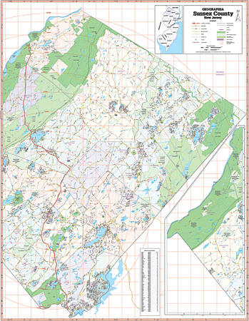 Sussex County WALL Map, New Jersey, America.