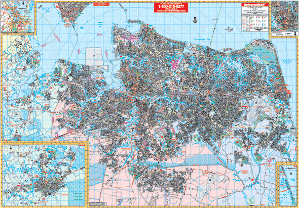 Tidewater WALL Map, Virginia, America.