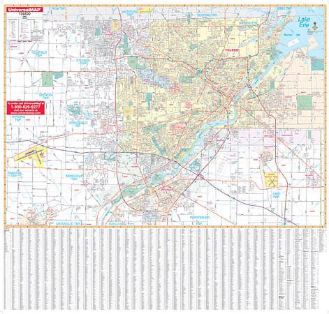 Toledo WALL Map, Ohio, America.