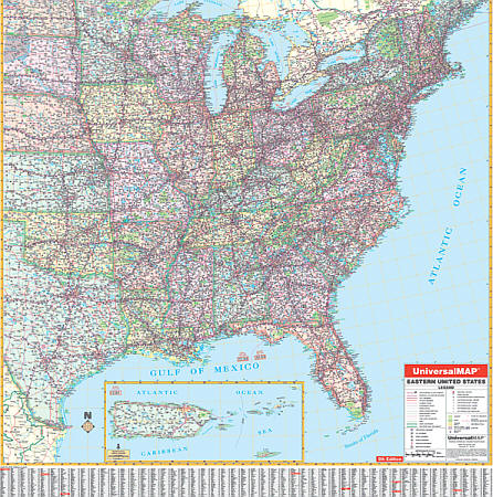 United States Eastern WALL Map, America.