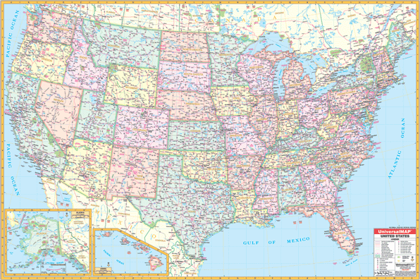 United States Interstate WALL Map, America.