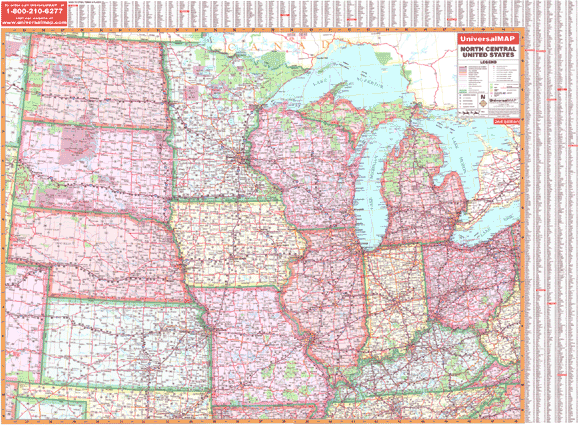 United States North Central WALL Map, America.