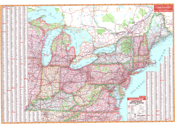 United States North East WALL Map, America.